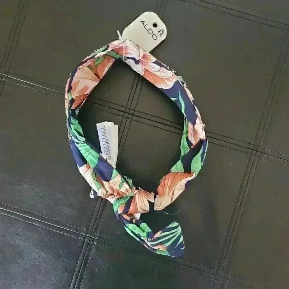 Aldo Women's Green/Navy/Peach Floral with Rhinestone Accents Hair Headband - NEW